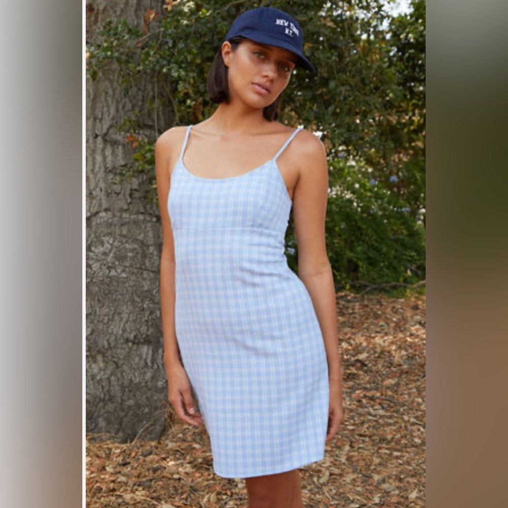 John Galt Colleen Sleeveless Plaid Flannel Mini Dress Blue White Size Small